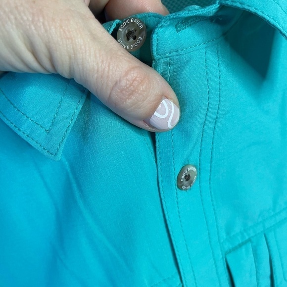NWT Eddie Bauer Men's Woven Tech Shirt Starling Turquoise Size Small Button Up - Picture 6 of 14